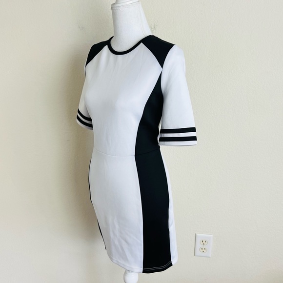 Forever 21 Black & White Striped Mesh Colorblock Bodycon Scuba Dress - Picture 3 of 7